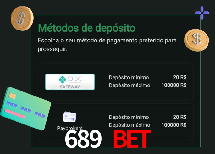 O cassino 689 Bet oferece uma grande variedade de métodos de pagamento